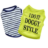 KUTKUT Combo of 2 Stripe Print Pet Vest Breathable Autumn,Spring & Summer Cotton Sleeveless Shirt for Small Dog and Cat (Size: L, Chest Girth 45cm, Neck Girth 32 cm, Back Length 35 cm) - kutk